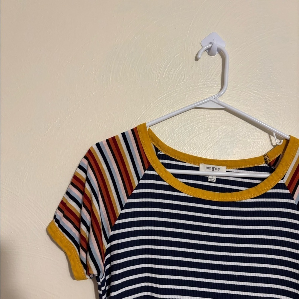 Umgee Navy and Yellow Striped Mini Dress - Picture 5 of 7